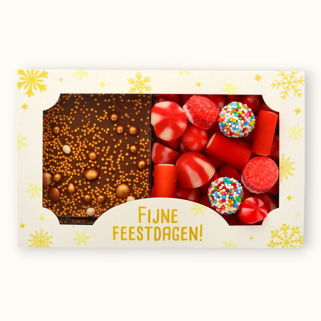 Cadeaupakketje | Choco bar goud &amp; kerst snoepmix